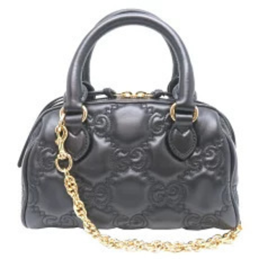 Gucci Handbag Leather 2way Matelasse GG Black